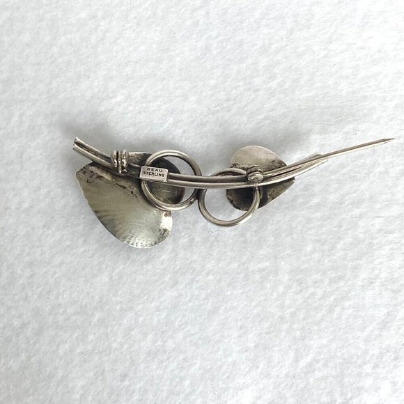 VTG 1950's Signed BEAU Sterling Silver Double Rayed Heart Leaf Foliage Brooch - Picture 6 of 16